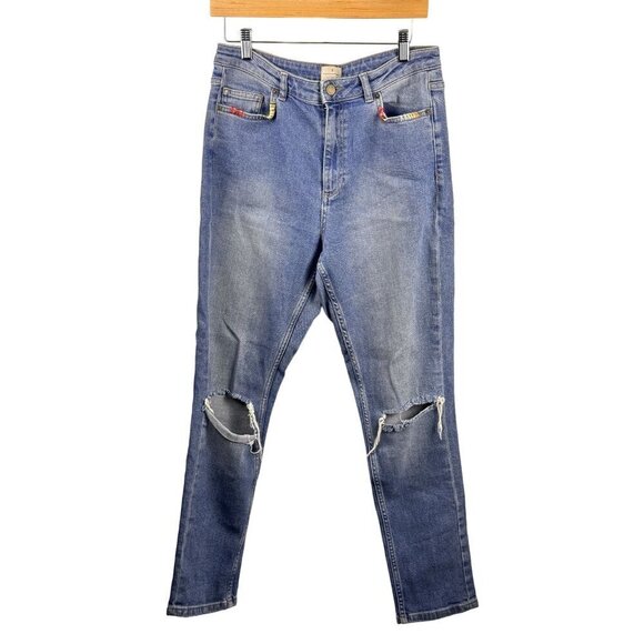 French Connection Embroidered Straight Leg High-Rise Cropped Jeans Sz US 10 EUC - Picture 1 of 6